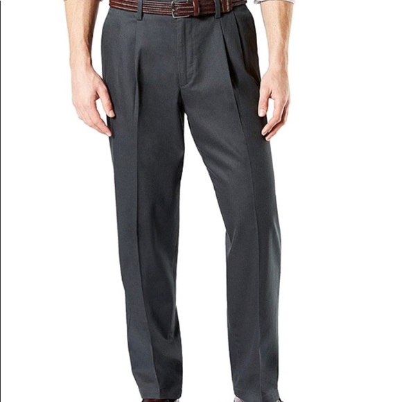 Relaxed Fit Khaki Lux Cotton Stretch Pants Pleated - Picture 1 of 4